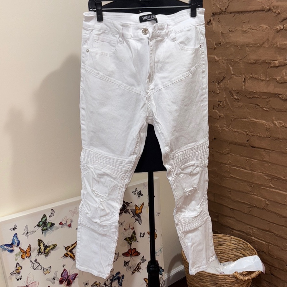 Men White Distressed Jeans size 34x30